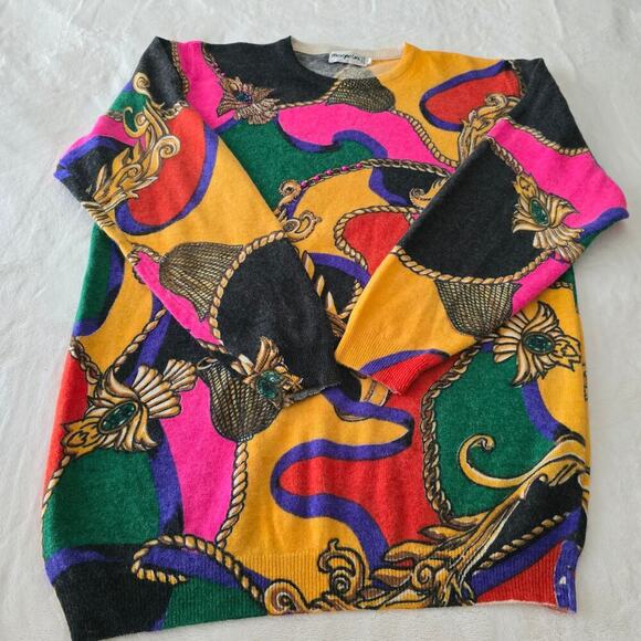 VTG Magnolia Wool Angora Sweater Bold Abstract Whimsygoth Baroque Retro 80 90s L - Picture 5 of 9